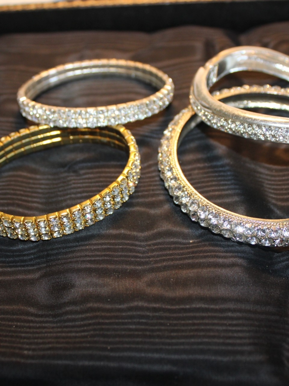 Crystal-Embellished Gold and Silver Bangle Set - Women Jewelry